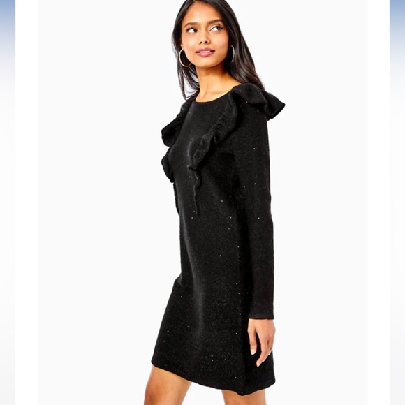 NWT Lilly Pulitzer Ruth black sequin sweater dress sz sm - Picture 2 of 11